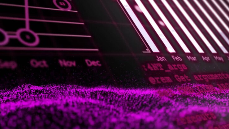 Animation of digital data processing over glowing mesh of connections on black background