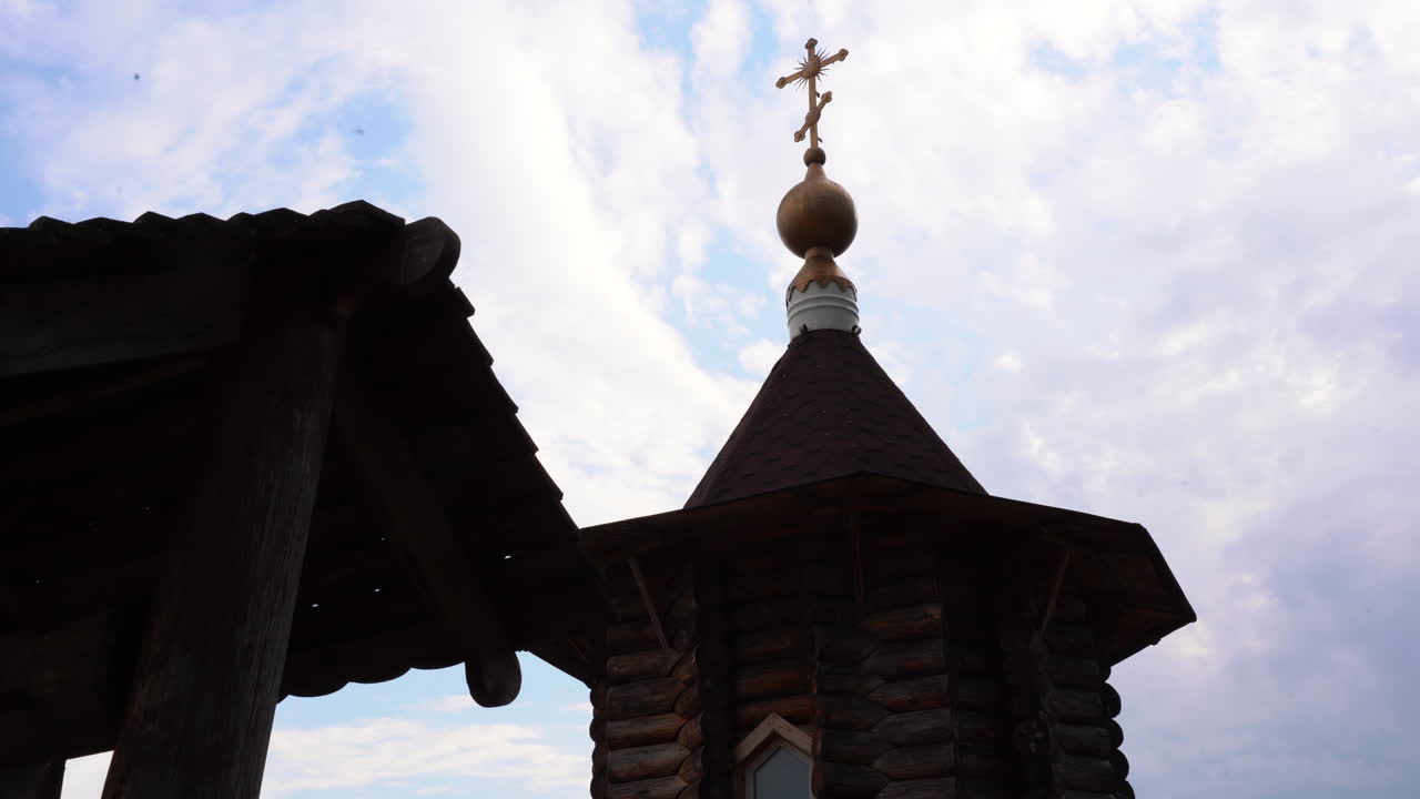 Wooden Orthodox Church Tower with Cross