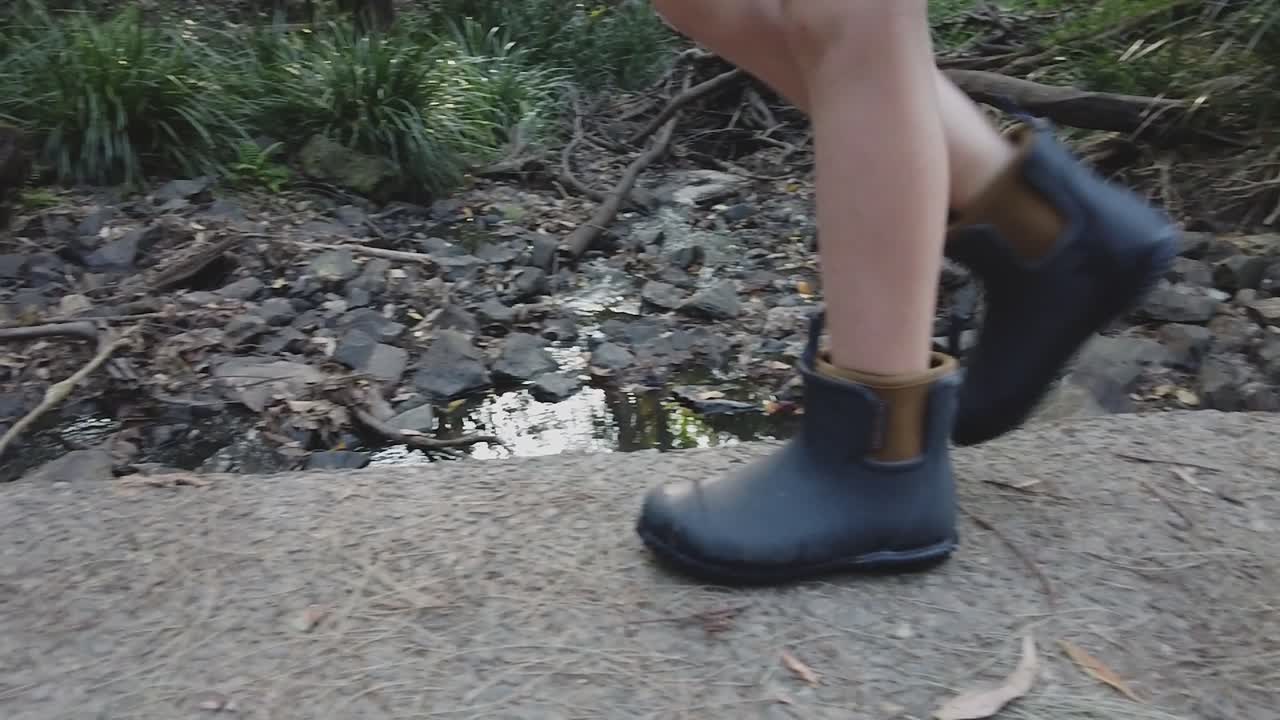 4K slow-motion of a boy’s legs in boots walking by a creek. Perfect for nature vlogs or lifestyle ads. Shot in H.264 at 9s long. License this serene stock footage!