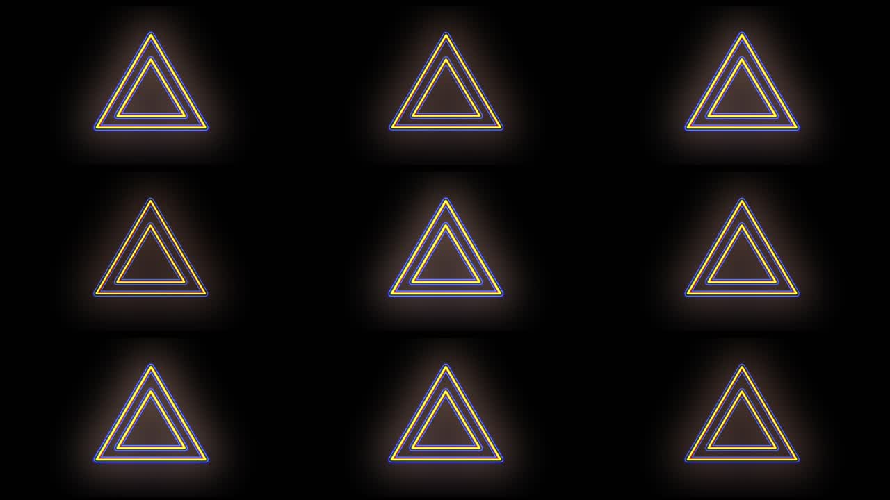 patrón de triángulos amarillo neón pulsante en filas 9