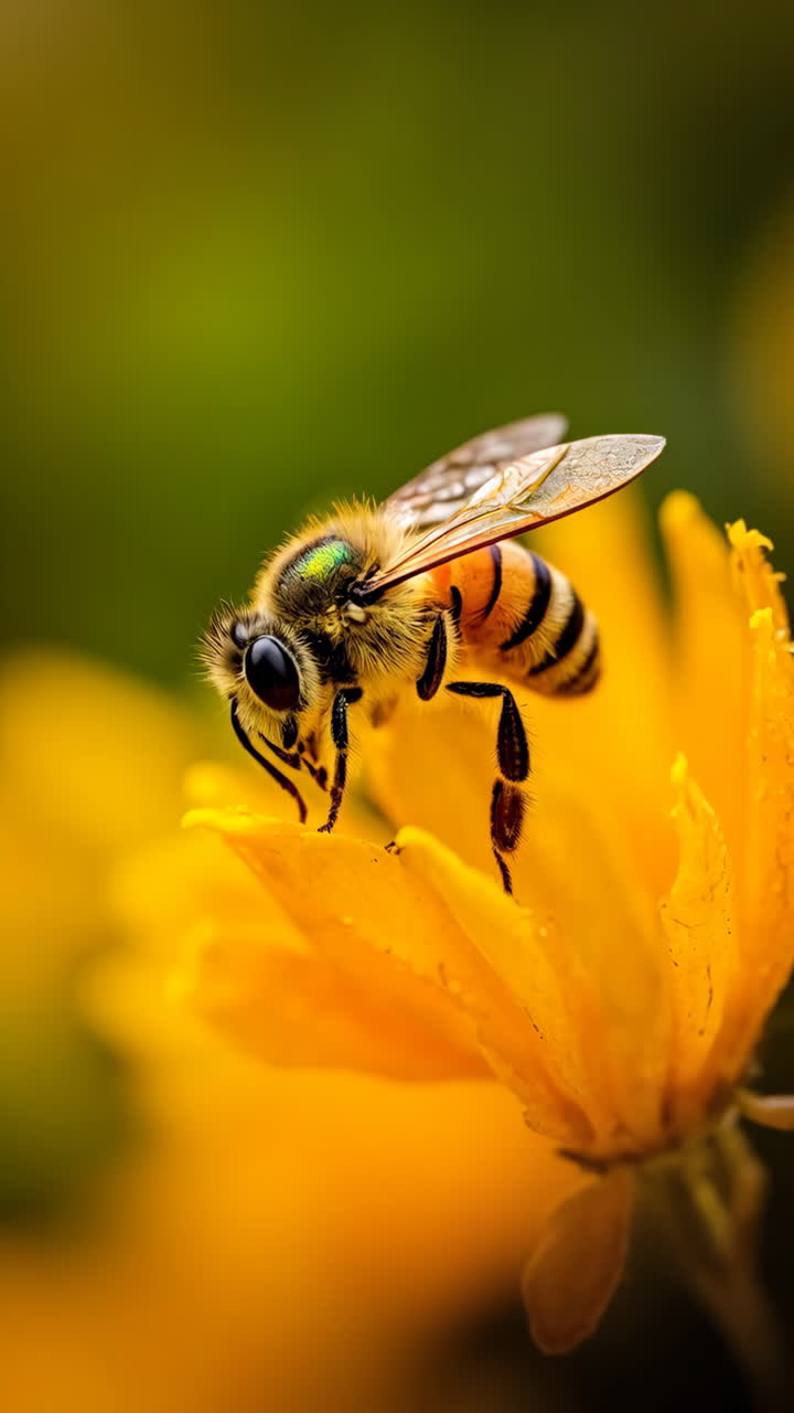 Close-up of a Bee on a Vibrant Yellow Flower