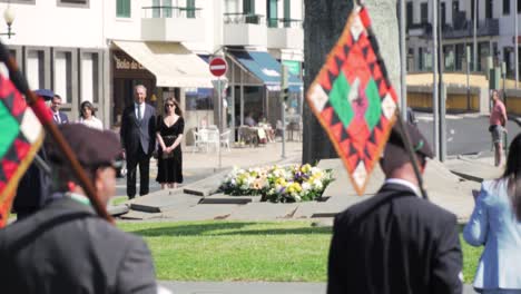 ceremony at a memorial in a city