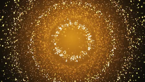 Radiant golden star particles swirl dark creating glowing circular waves visual for celebration