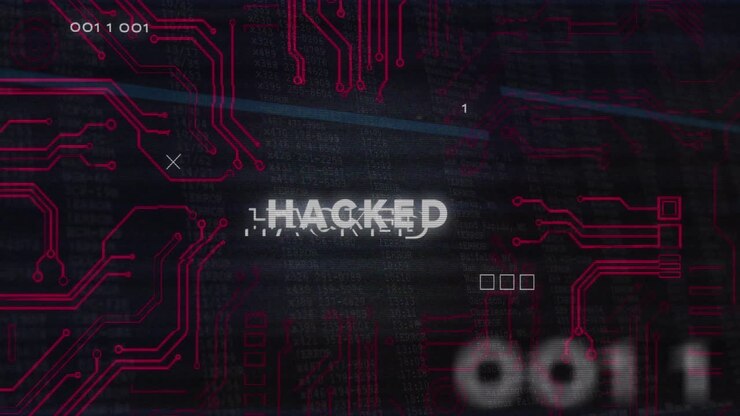 Animation of hacked text over data processing