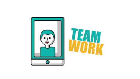 man on screen smartphone team work