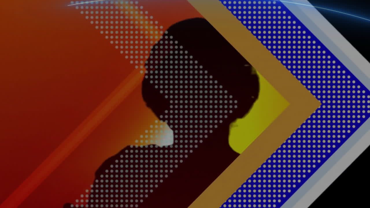 Silhouette of person over colorful geometric shapes and dots animation