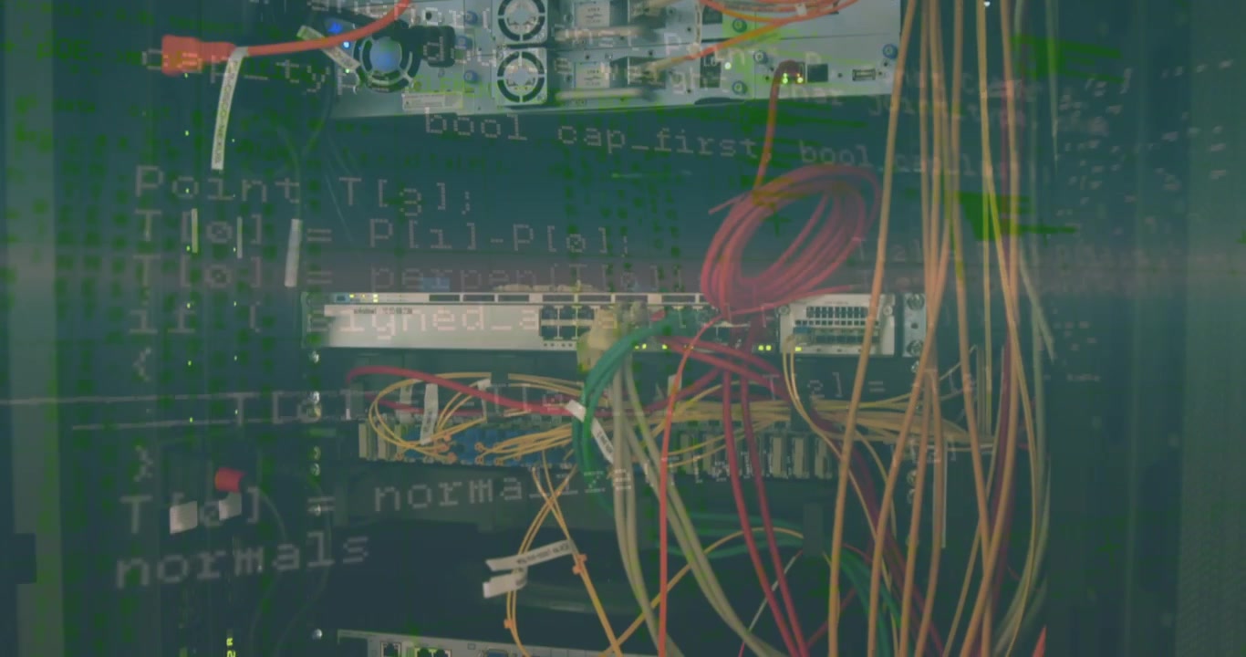Animation of data processing and email icons over business people wearing headsets
