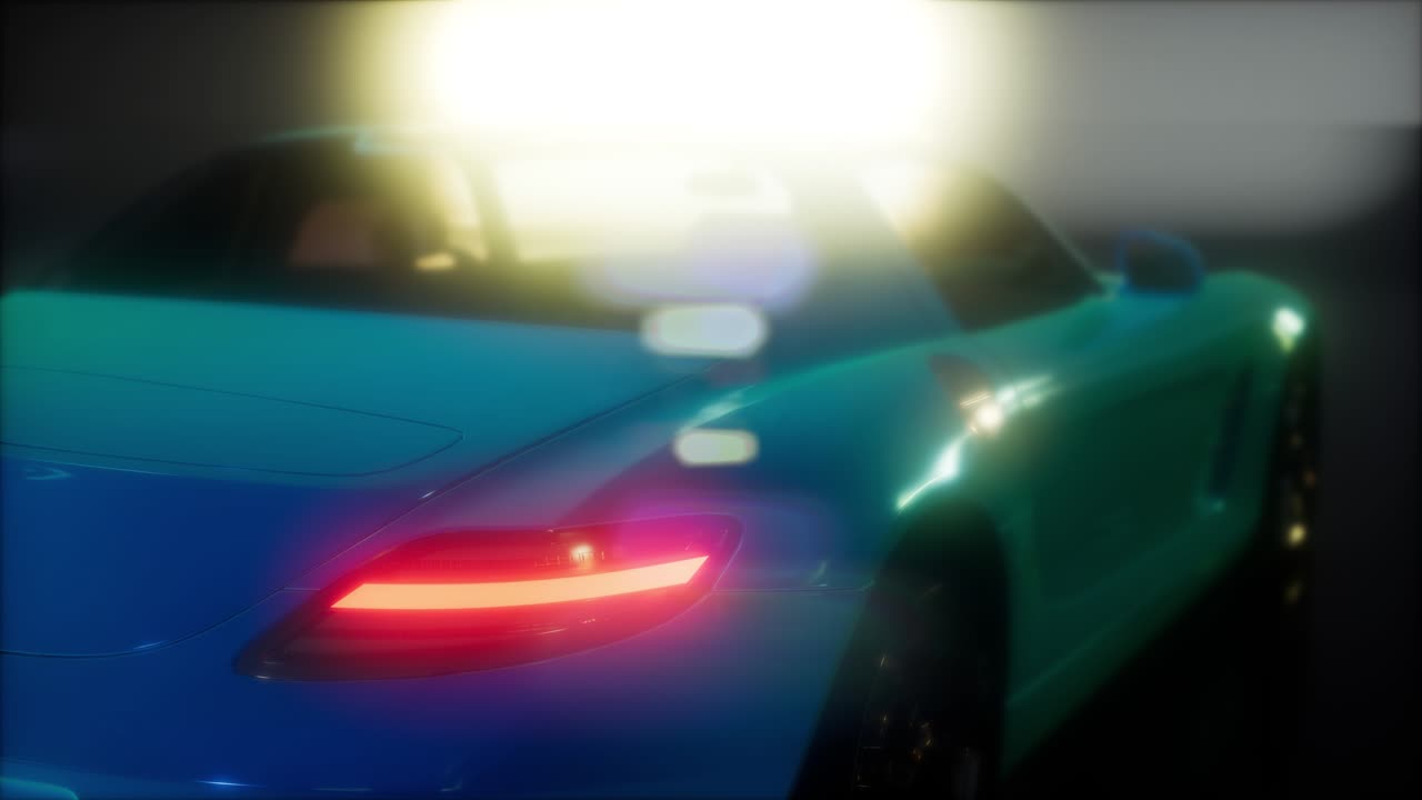 coche deportivo de lujo en un estudio oscuro con luces brillantes