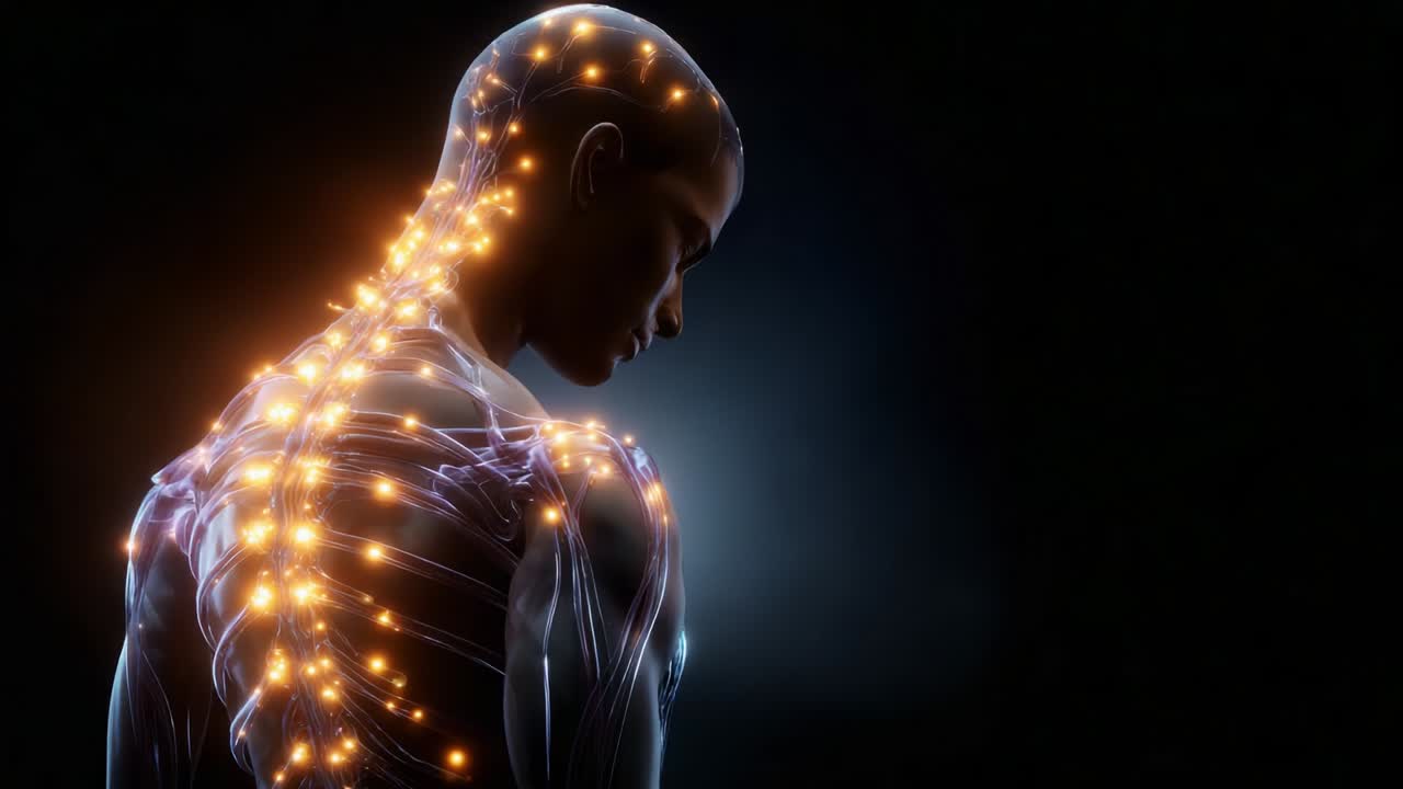 A Detailed Visualization of the Human Nervous System with Emphasized Neural Pathways and Energy Flows Showcasing the Intricate Design of Human Anatomy in Stunning Clarity and Depth