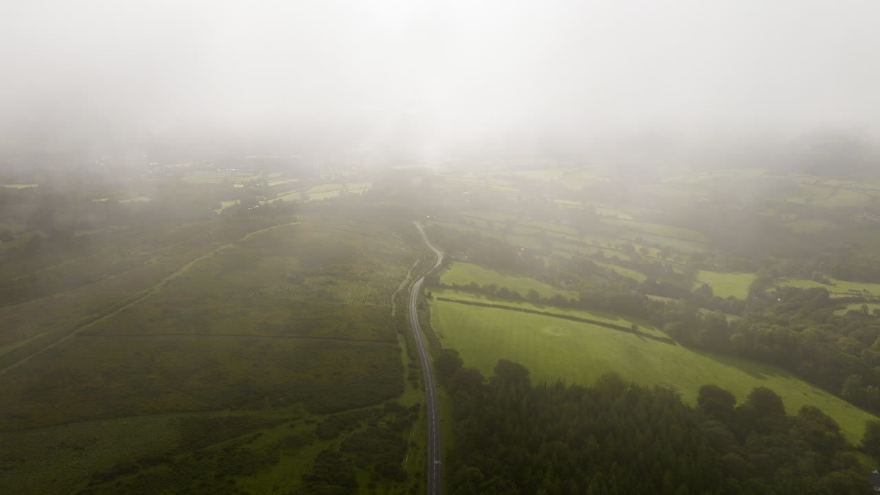 Misty Countryside Road from Above