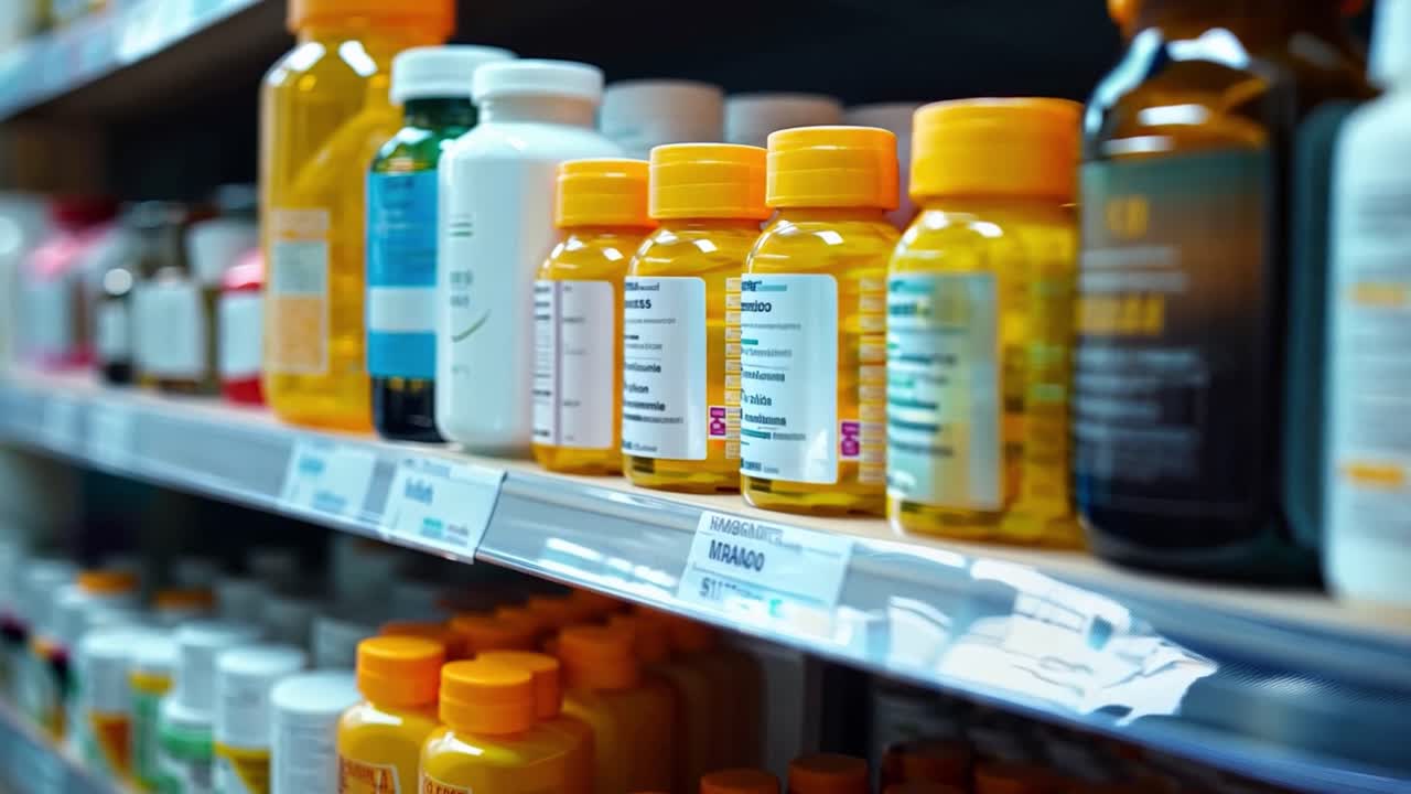 Bottles of supplements on shelves
