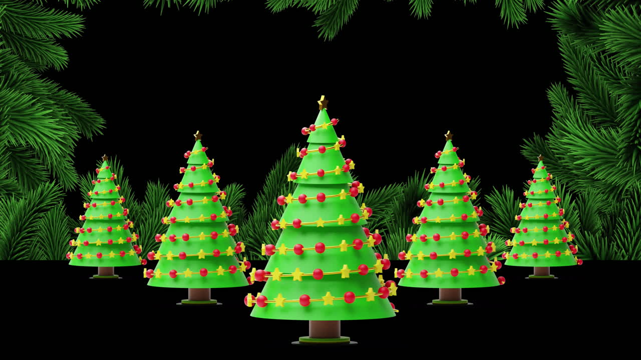 분홍색 배경에 회전하는 크리스마스 트리의 애니메이션