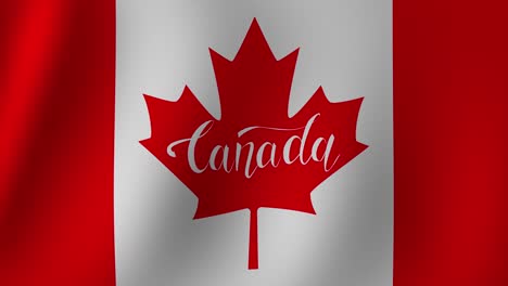 bandera canadiense de primer plano con estructura de tela. bandera canadiense ondeando en el viento. elementos de diseño decorativos realistas para las fiestas nacionales canadienses. símbolo de canadá con letras. bucle de movimiento gráfico 4k