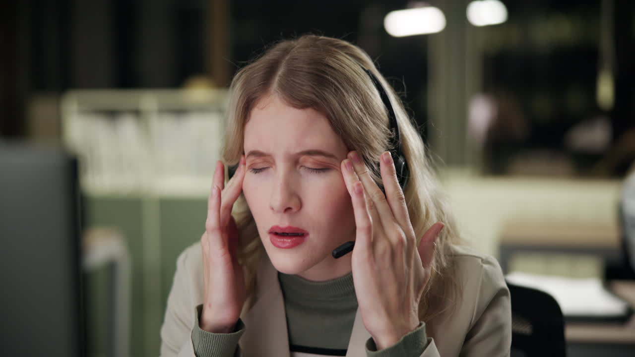 Stressed and Tired Call Center Employee