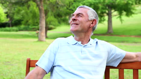 Hombre-Jubilado-Relajándose-En-Un-Banco-Del-Parque