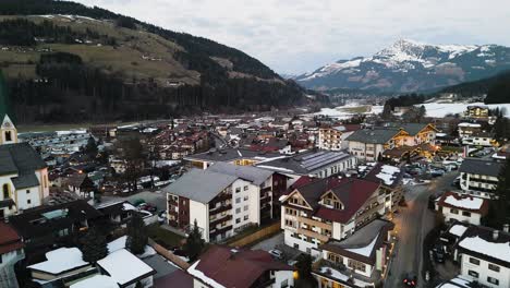 panoramic aerial view of kirchberg village in mountains of austria, winter seasons