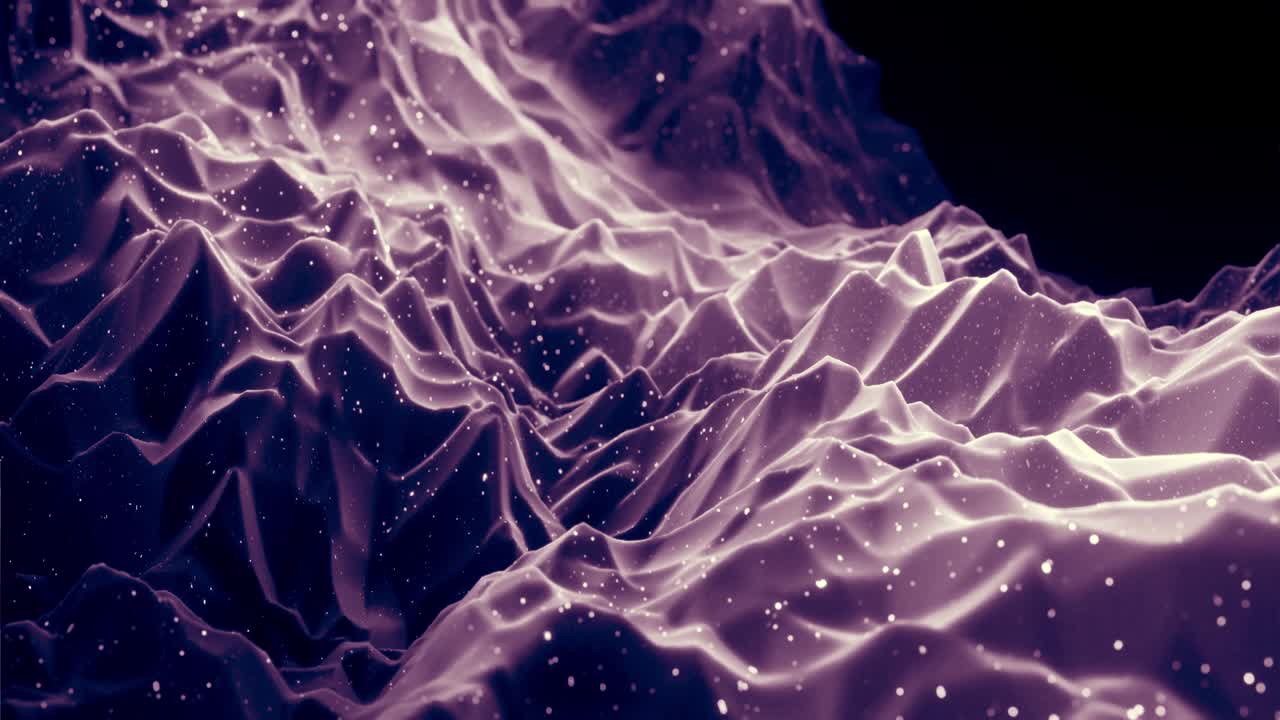 ondas abstractas de material mate negro suave con brillo interno ligero y brillos en la superficie de morphing. superficie geométrica abstracta como el paisaje o el terreno, extrudir o desplazar el ruido 3d. bucle 4k