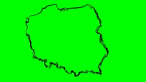 poland drawing outline map on green screen isolated whiteboard