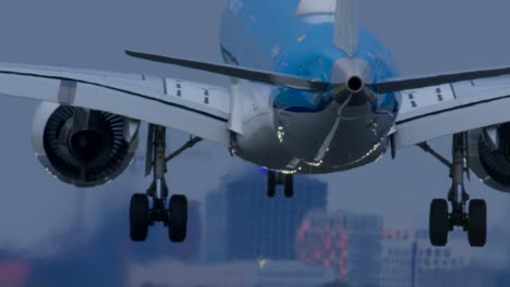 airplane landing at dusk