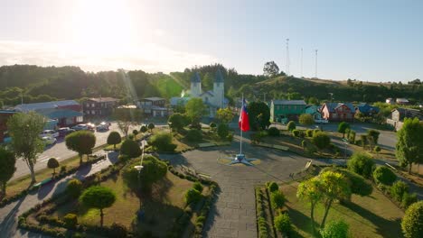 aerial drone view of the square and the san antonio de chacao church