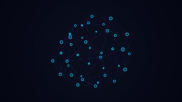 Abstract Digital Network Sphere Rotating on Dark Background