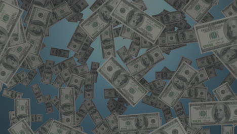 digital animation of thunder effect and american dollars falling against blue background