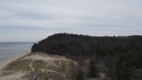 Drehen-Sie-Sich-In-Zeitlupe-Und-Steigen-Sie-über-Einen-Nebenfluss-Des-Lake-Michigan