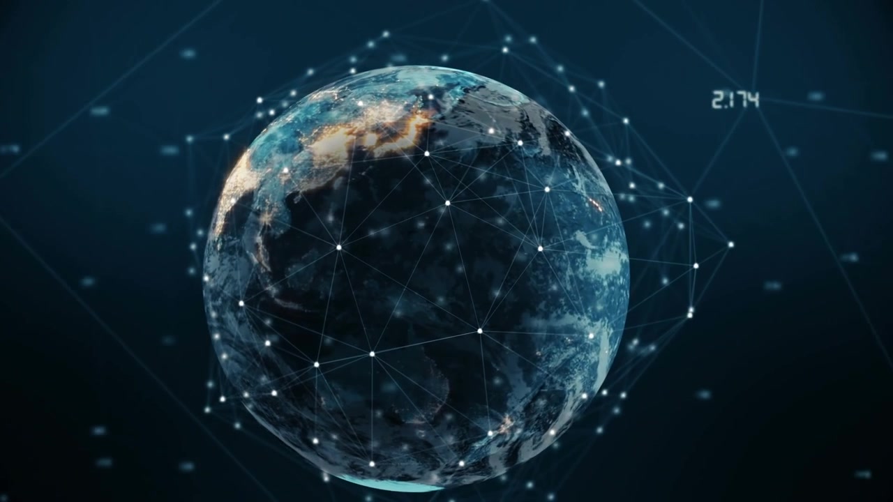 Animation of globe and network of connections over blue background