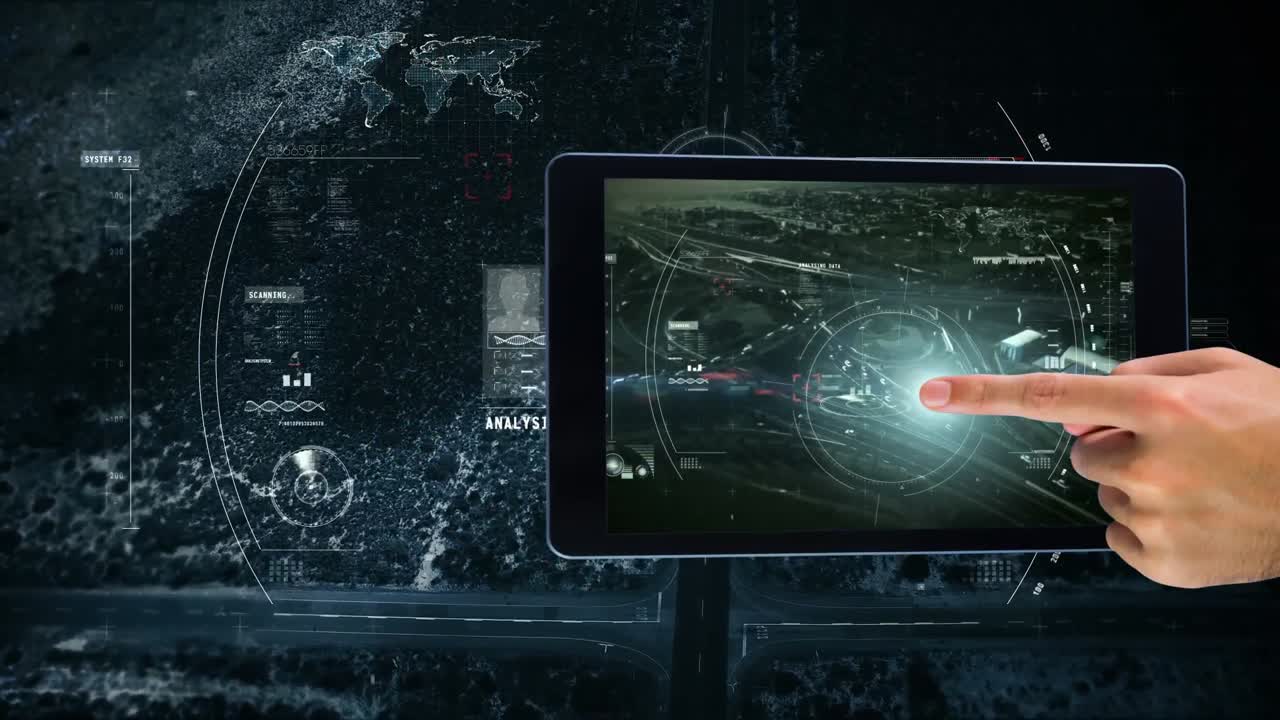Digital animation of hand tracking a location on the digital tablet screen 4k