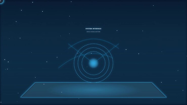 Abstract Digital Data Visualization Interface with Glowing Blue Circular Elements