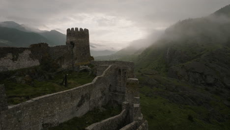 fly by the georgian feudal fortress of atskuri near mtkvari river in samtskhe-javakheti region, georgia