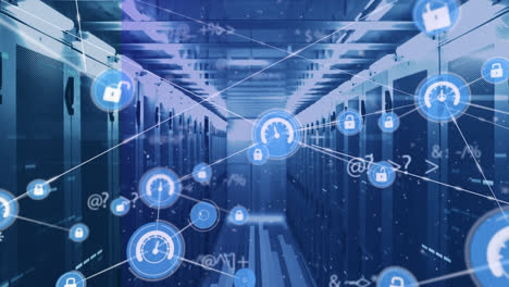 animation of network of connections with numbers over computer servers