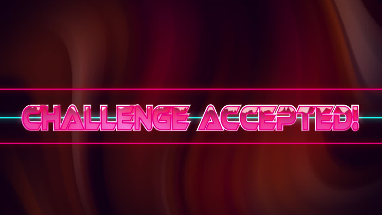 Animation of glitch effect over challenge accepted text against red digital wave on black background