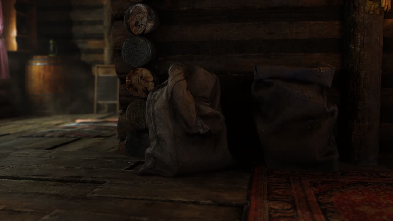 Free stock video - Dark interior of retro log house