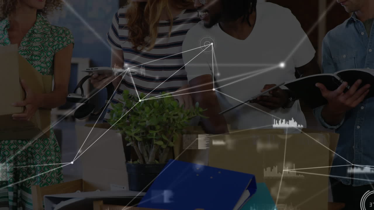 사무실 동료들에 대한 연결 네트워크와 데이터 처리