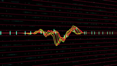 gráfico multicolor y líneas rojas contra un fondo negro