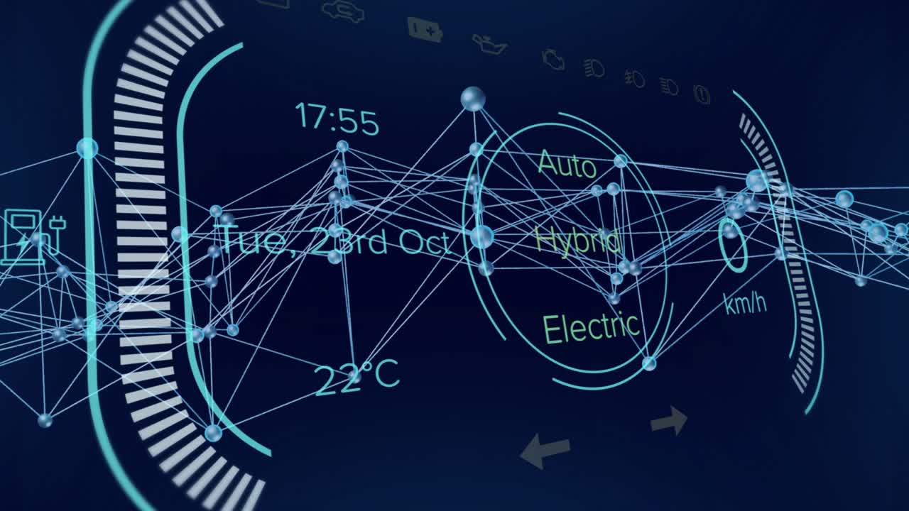 HUD updating as data pulse triggers mesh sweeping over mode dial, mode swapping, speed peaking