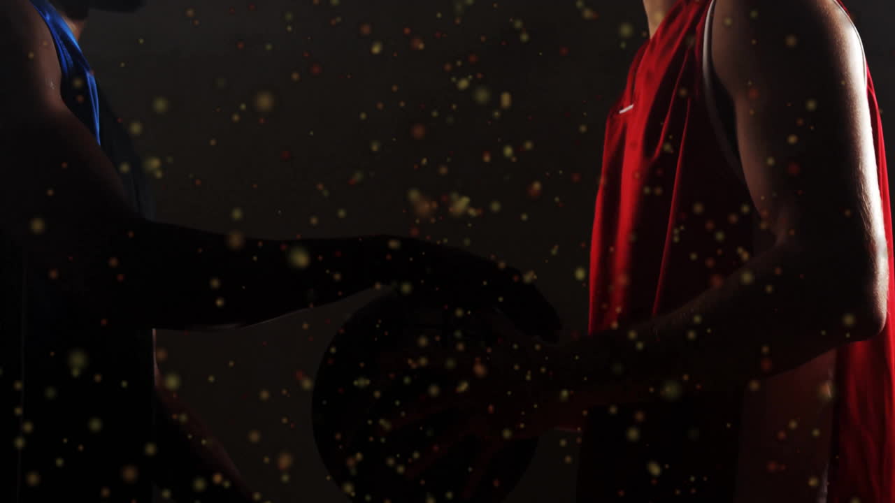 Animation of moving spots over diverse male basketball players