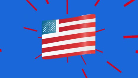animación de la bandera estadounidense sobre un fondo azul
