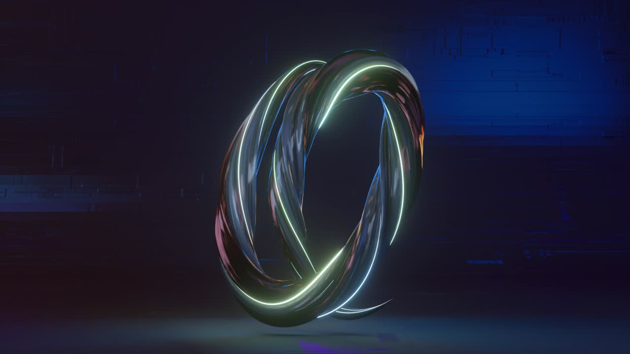 colección de alfabeto vivo. letras retorcidas únicas. color oscuro de neón. letra q. animación 3d de bucle sin costuras