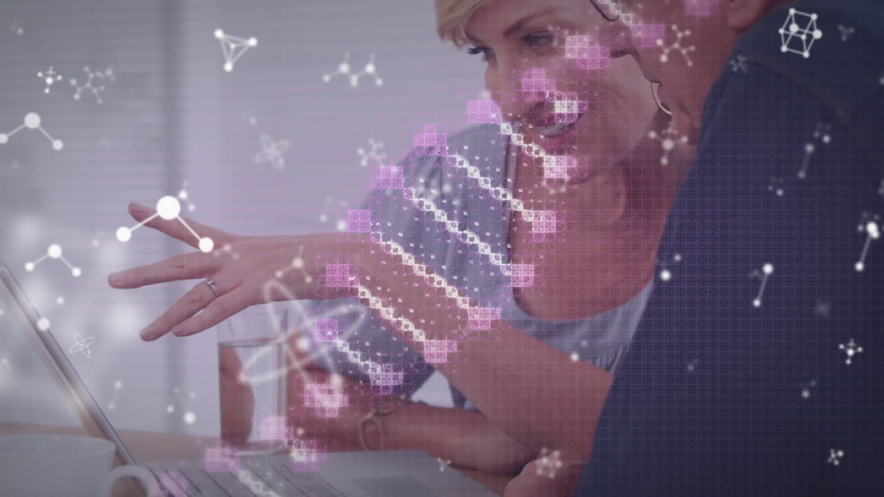 анимация днк и молекул над людьми.