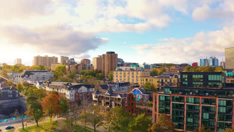 Aerial drone shot over Halifax downtown, Nova Scotia, Canada.
High view of the cityscape and the urban buildings.
