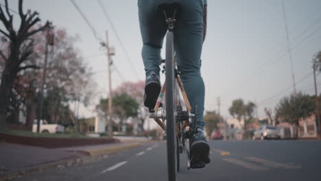 un hombre disfruta de un paseo en bicicleta en un carril para bicicletas dedicado, promoviendo una vida saludable y un transporte ecológico en un entorno urbano