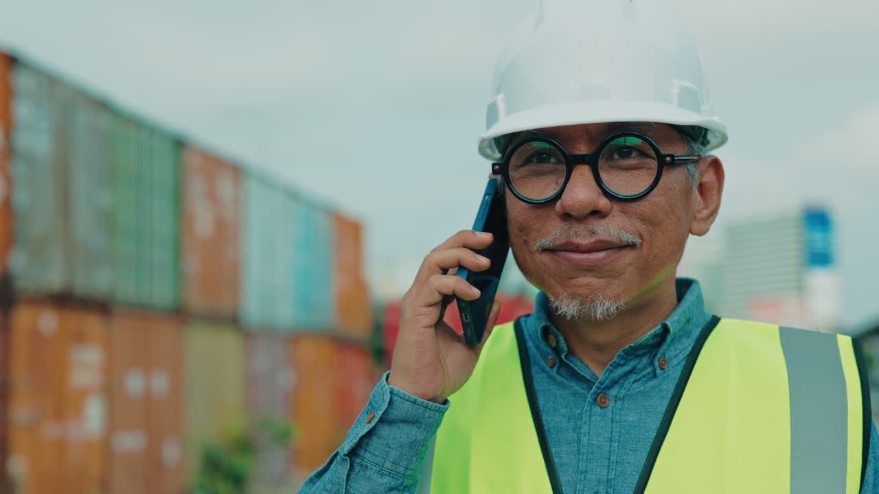 Engineer Talking on Phone at Container Terminal