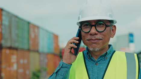engineer talking on phone at container terminal