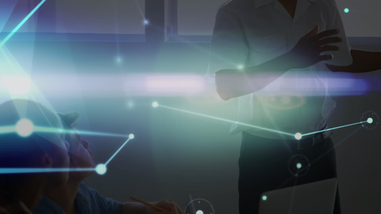Animation of network of connections over diverse schoolchildren and teacher
