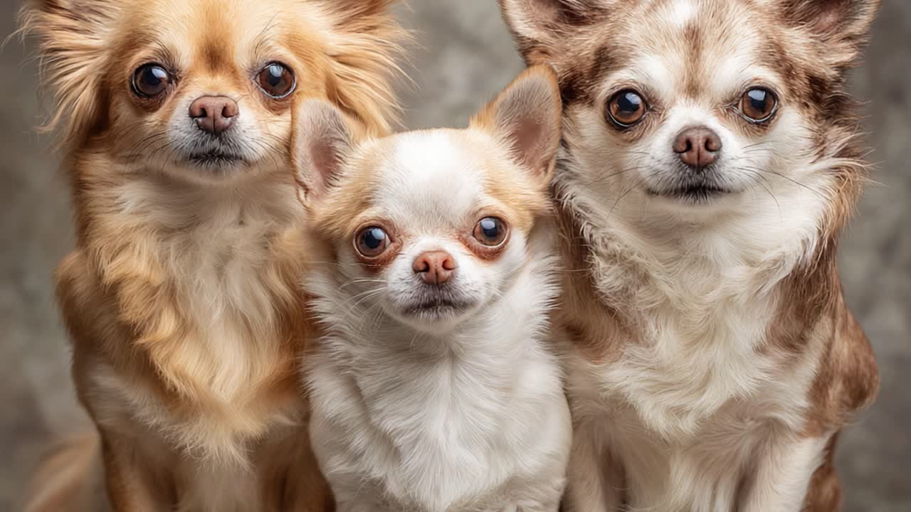 Captivating Portrait of Three Adorable Chihuahuas: A Heartwarming Representation of Canine Companionship and Unique Personalities in a Charming Setting