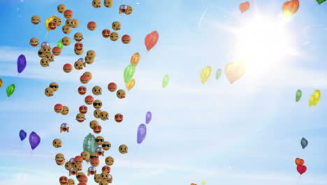 animation of media icons and sun on blue background
