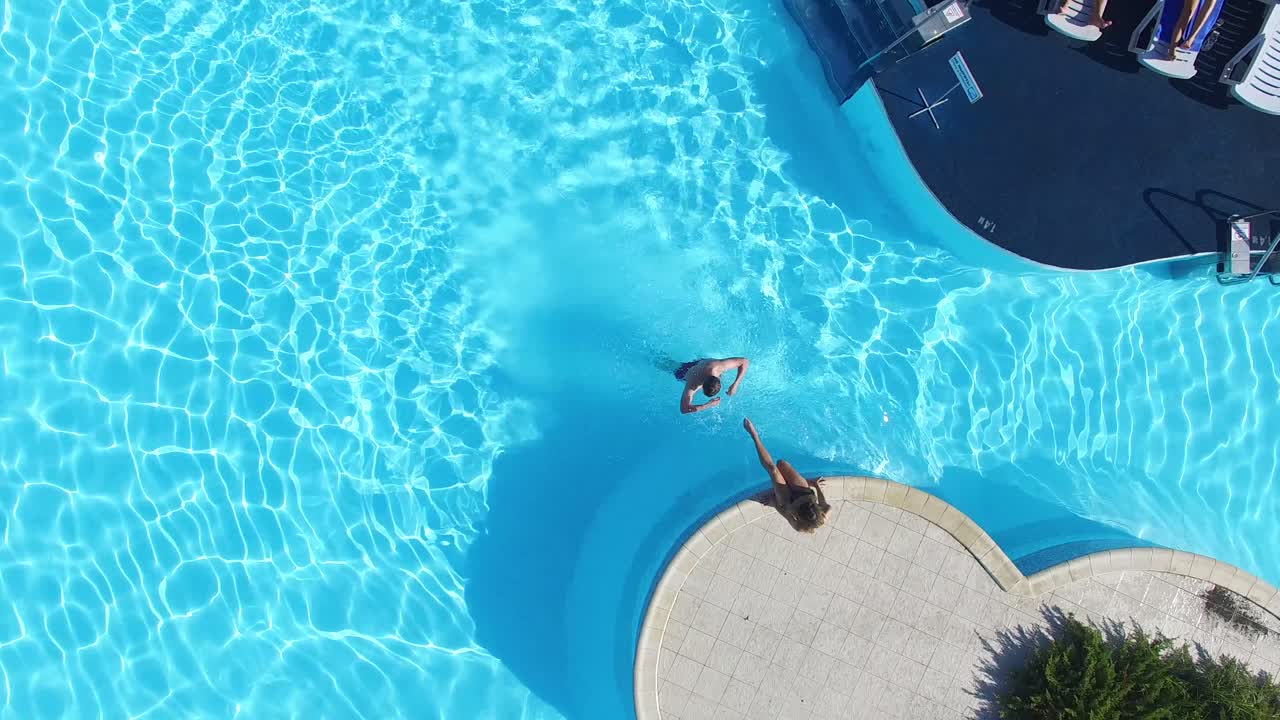 Aerial View of a Beautiful Swimming Pool with People Relaxing