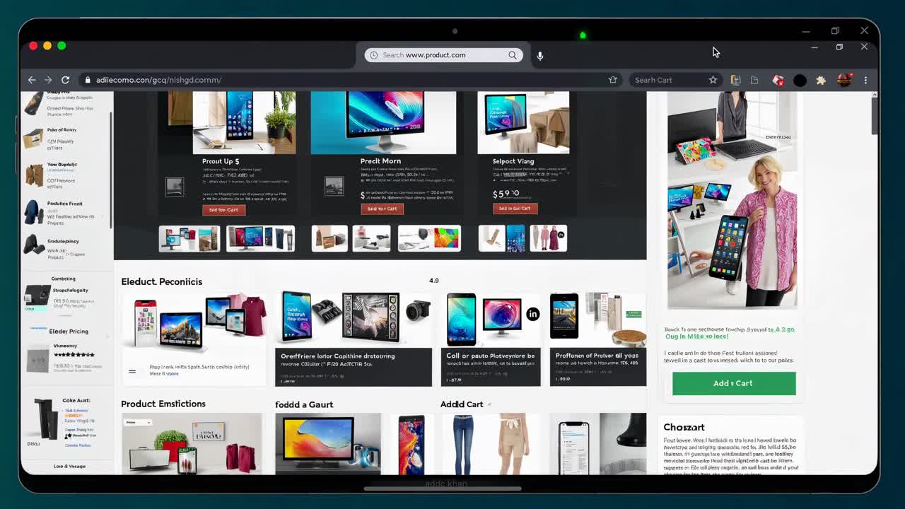 A video screenshot of an online shopping website, captured from a straight-on angle